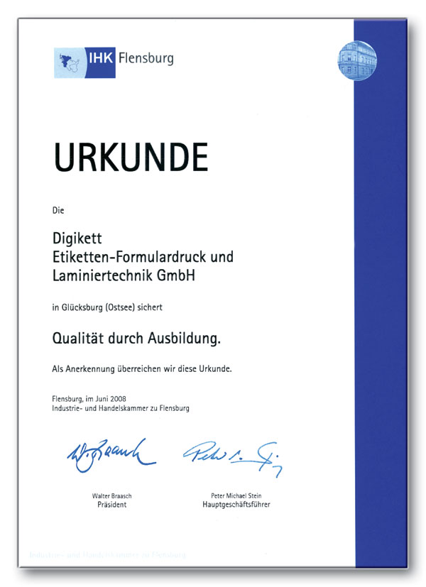 Zertifikat der IHK Flensburg